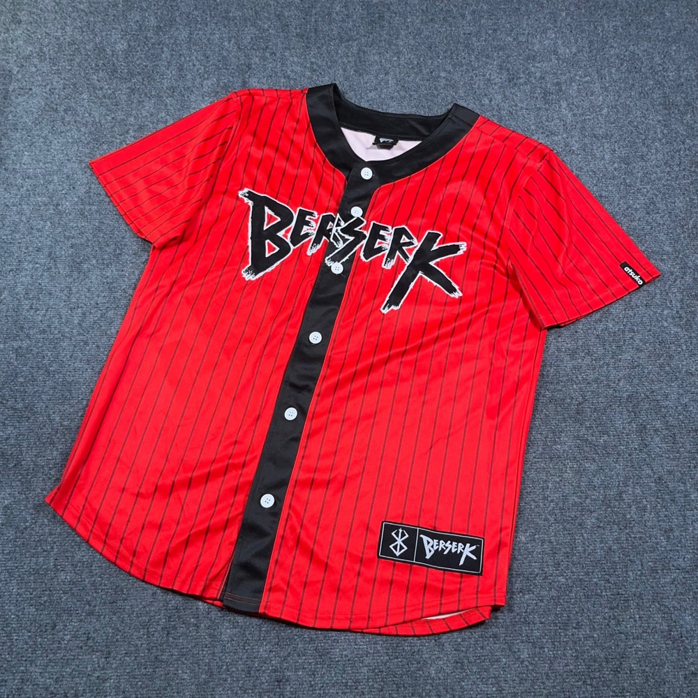 Atsuko Berserk Baseball Jersey Mens XXL Struggler Pinstripe Red Anime Dark Guts